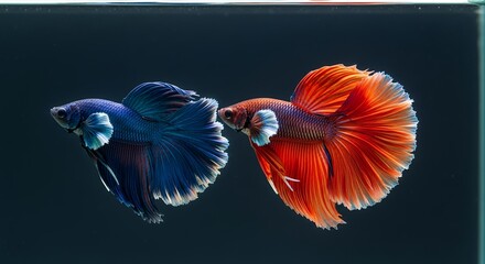 Stunning Siamese Fighting Fish Duo: A Captivating Underwater Dance of Blue and Orange