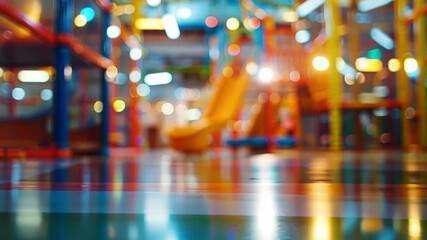 Faint sounds of laughter and excitement emanating from the blurred indoor playground.