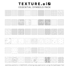 Naklejka na ściany i meble Vector pattern texture CAD set for landscape architecture, including surfaces such as tiles, pavement, concrete, asphalt, grass, water, gravel, soil, forest, and stone.