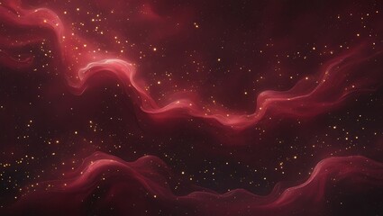 Deep Red Nebula with Golden Stars in Space cosmos burgundy