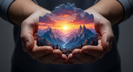 Sunset Mountain Majesty Held in Hands