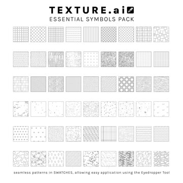 Vector pattern texture CAD set for landscape architecture, including surfaces such as tiles, pavement, concrete, asphalt, grass, water, gravel, soil, forest, and stone.