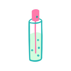 Flacon of perfumes, eau de toilette, lotion or other. Cute icon. Vector hand drawn illustration in cartoon style