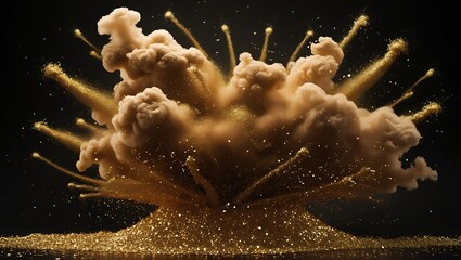 Golden Dust Explosion with Particles on Black Background
