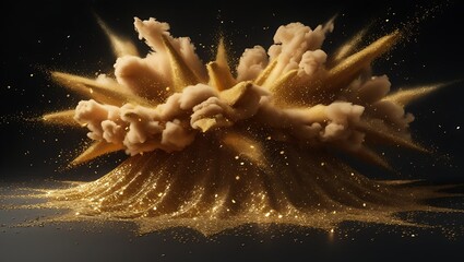 Golden Dust Explosion with Cloud and Glitter on Dark Background