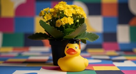 Graduation: Yellow Duckling with Flowers