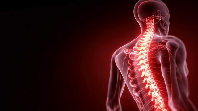 3d rendered illustration of a human upper spine; motion with concept of pain after injury, bad body posture, stress