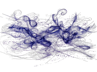 Abstract, swirling, purple and gray shapes with scattered specks