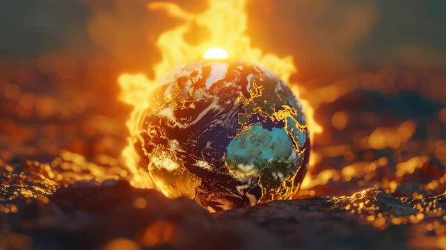 Planet on fire, global disaster, burning earth, doomsday scenario, pollution, climate change, planetary heat death, end of life, environmental catastrophe, apocalypse ry.