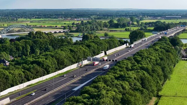 Zwolle, 12th of July 2025: Motorway A28 near Zwolle with the Katerveer II bridge, Hanzeboog bridge and the Hanzeboog bridge