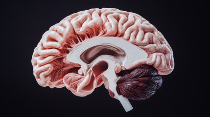 Pathology of Alzheimer’s Disease, Artistic representation of a brain with intricate details on a dark background.
