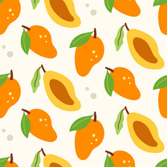 Mango cartoon fruits seamless pattern background