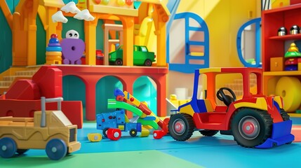 Children Engaged in Educational Play with Colorful Building Blocks and Puzzle Toys, Vibrant Learning Through Play Scene Featuring Developmental Activities and Smiling Kids