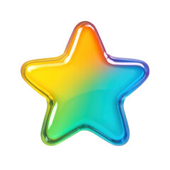 3D Translucent Star Icon with Rainbow Colors and Glossy Finish Isolated on Transparent Background