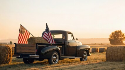 usa flag truck on street side