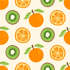 Citrus cartoon fruits seamless pattern background