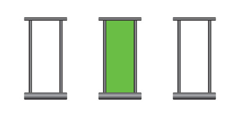 Three vertical banner signs