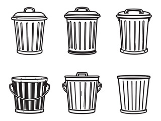 Trash Can Line Drawing Vector Art