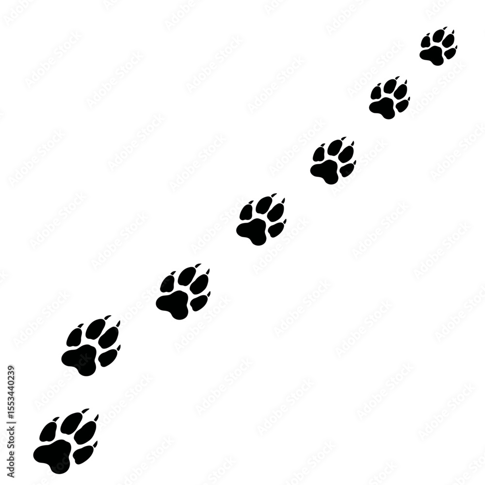Aufkleber a diagonal line of black animal paw prints on a white background in a repeating pattern design style
