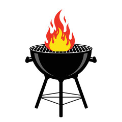 Illustration of a black charcoal grill with flames on top against a white background image
