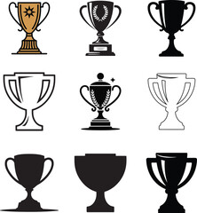 Trophy Vector Icon Set | Black and White Award Symbols on White Background

