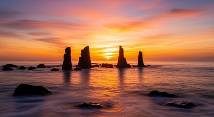 Sunrise Serenity: Coastal Rock Formations at Dawn