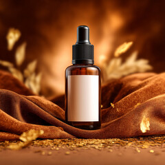 Premium Bottle White Label Skincare Mockup with Beige-green Velvet and Flowers