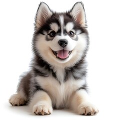 Fototapeta premium Majestic Black and White Husky with Striking Blue Eyes on white background. Generative AI