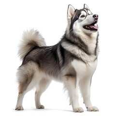 Majestic Black and White Husky with Striking Blue Eyes on white background. Generative AI