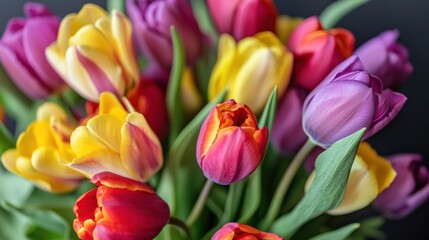 Obraz premium Vibrant tulip bouquet close-up (1)