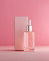 Pink Cosmetic Serum Bottle with Colored Matching Box and Background