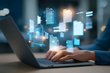 Digital Document Management on Laptop.