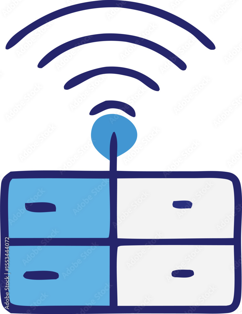 Aufkleber simple hand drawn illustration of a wi fi signal emanating from a stylized server rack with four dis