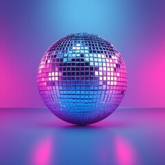Shiny Disco Ball Surrounded by Colorful Neon Lights and Reflections