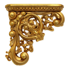 Ornate gilded decorative architectural element with intricate scrollwork and floral motifs isolated on transparent background