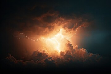 Fototapeta premium Dramatic Lightning Strikes Over Dark Stormy Clouds at Night Sky