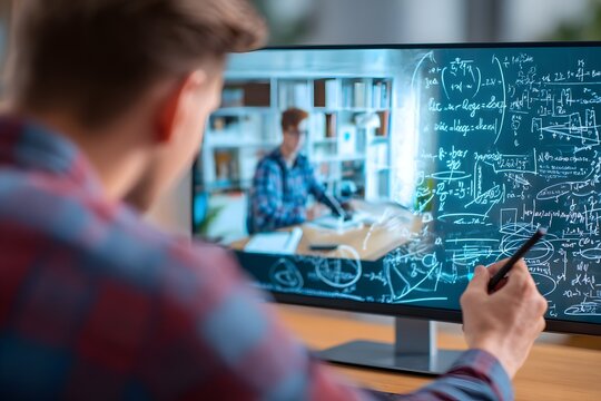 Student Studying Math Equations on Screen.