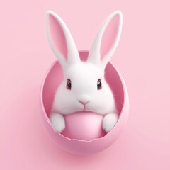 Fototapeta premium Cute Bunny Emerging from Pink Egg in Soft Pastel Background