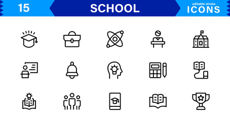 School Icon Set Representing Education, Classroom, Teacher, Student, and Learning in a Simple, Professional, and Marketable Vector Style