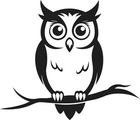 Cute cartoon owl character with big eyes sitting on a tree branch, perfect for a nature-themed design or illustration