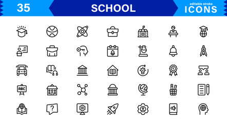 School Icon Set Representing Education, Classroom, Teacher, Student, and Learning in a Simple, Professional, and Marketable Vector Style