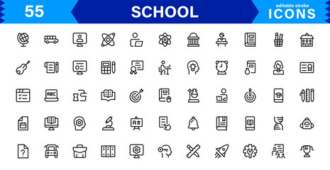 School Icon Set Representing Education, Classroom, Teacher, Student, and Learning in a Simple, Professional, and Marketable Vector Style