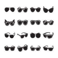 silhouette of sunglasses bundle on the white background