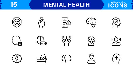Mental Health Icon Set Representing Therapy, Well-being, Mindfulness, Support, and Emotional Health in Simple, Professional, and Download-Ready Style