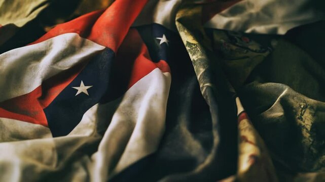 A close-up view of a flag lying on a bed, with no context or surroundings
