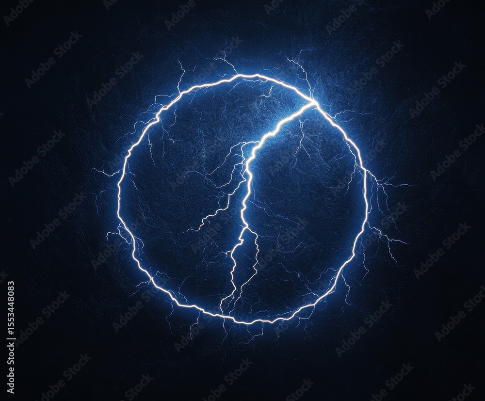 Poster electric blue lightning circle on dark background creating dynamic effect