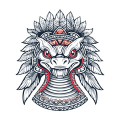 Quetzalcoatl, Aztec feathered serpent, tribal black line art, symmetrical, detailed, sacred, for t-shirt print