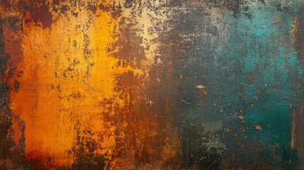 Fototapeta premium Abstract textured background with orange, brown, and teal hues.
