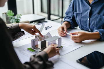 Interior architecture or engineer working on blueprint and planning projects