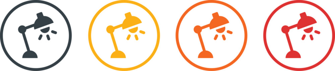 Desk lamp icons set in 4 colours and stroke line style, set of lamps, vector Illustration